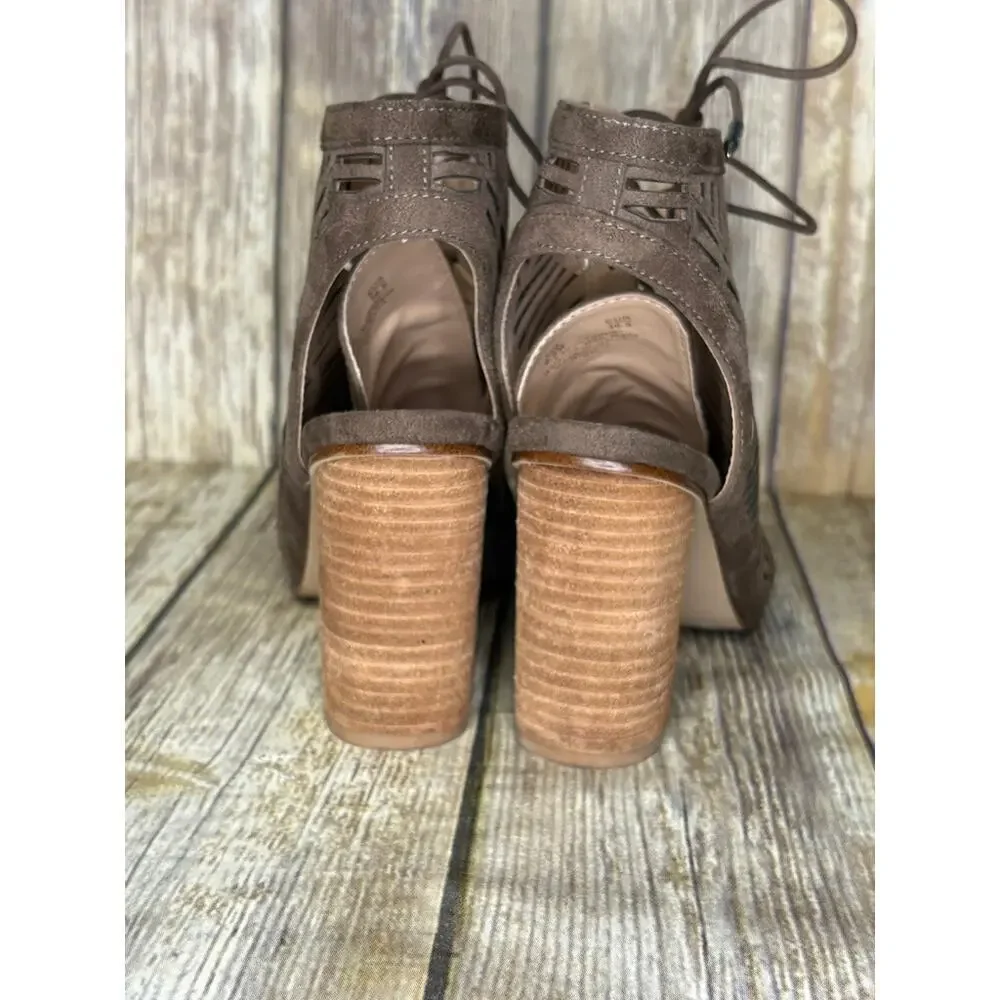 Sam Edelman Rocco Boho Hippie Vegan Leather Lace Up Block Heels‎ Womens Sz 6.5